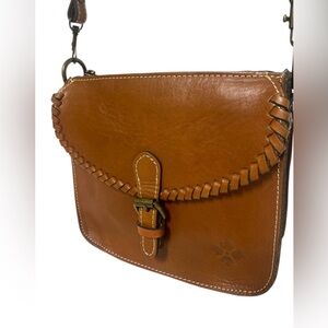 Patricia Nash Tan Rhodes Italian Leather Whipstitch Detail Crossbody Bag
